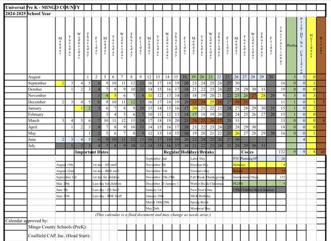  Pre k calendar